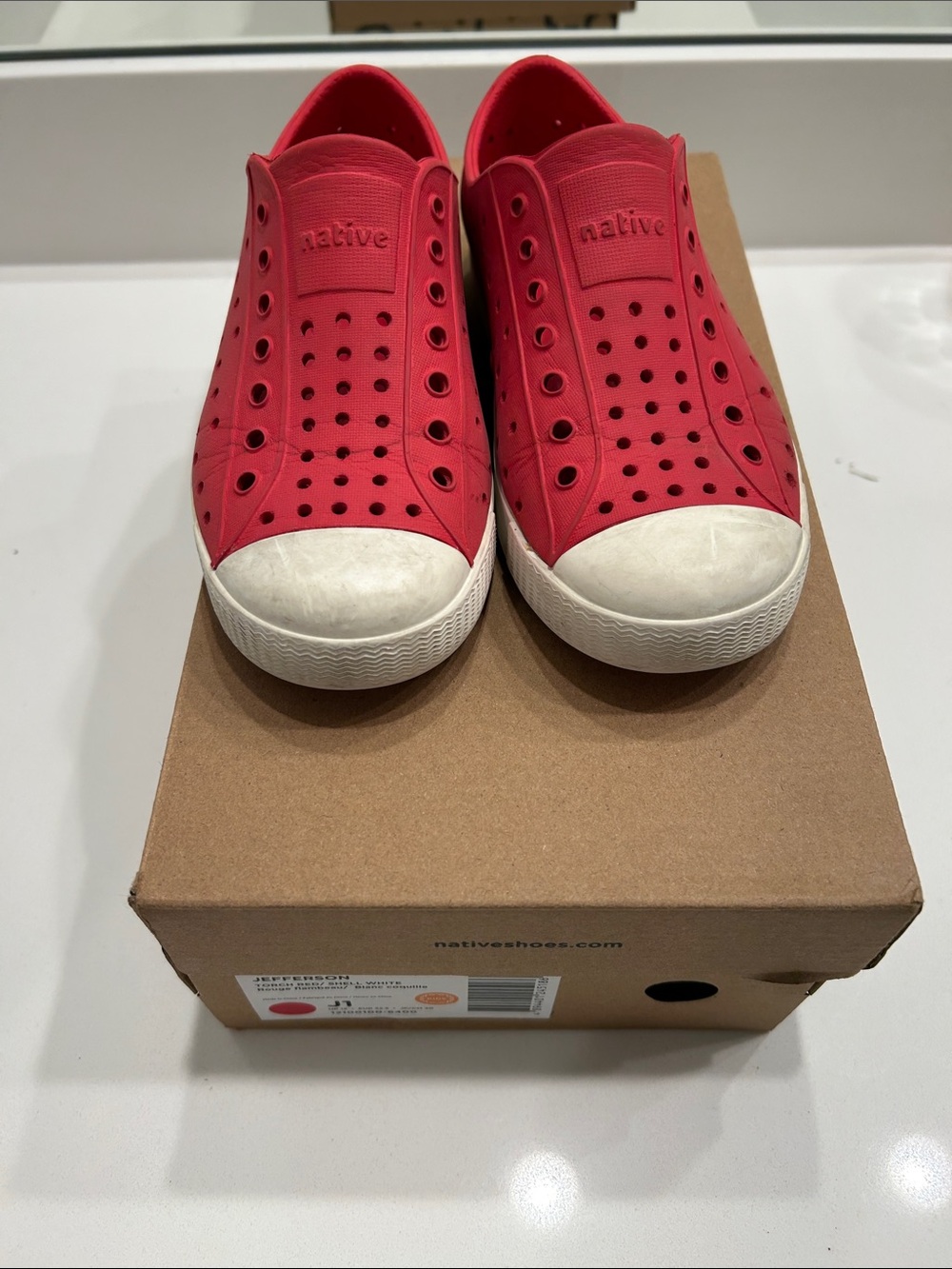 Native Kids Slip-On Water Shoes in Red with White Toe